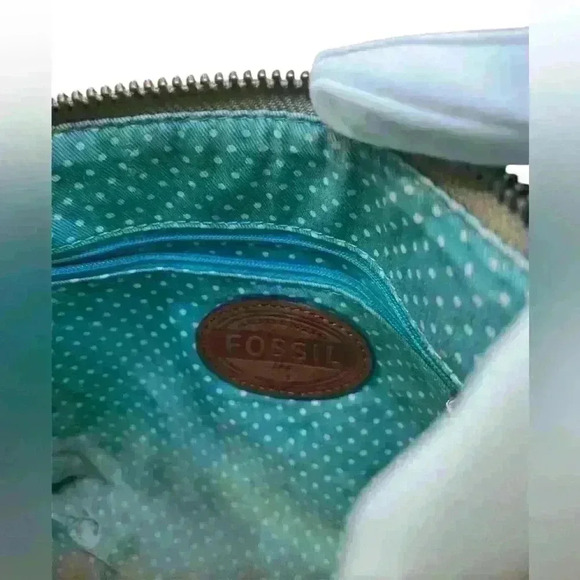 Fossil Crossbody Bag Fabric Canvas Multicolor Floral Leather Trim - Picture 7 of 9